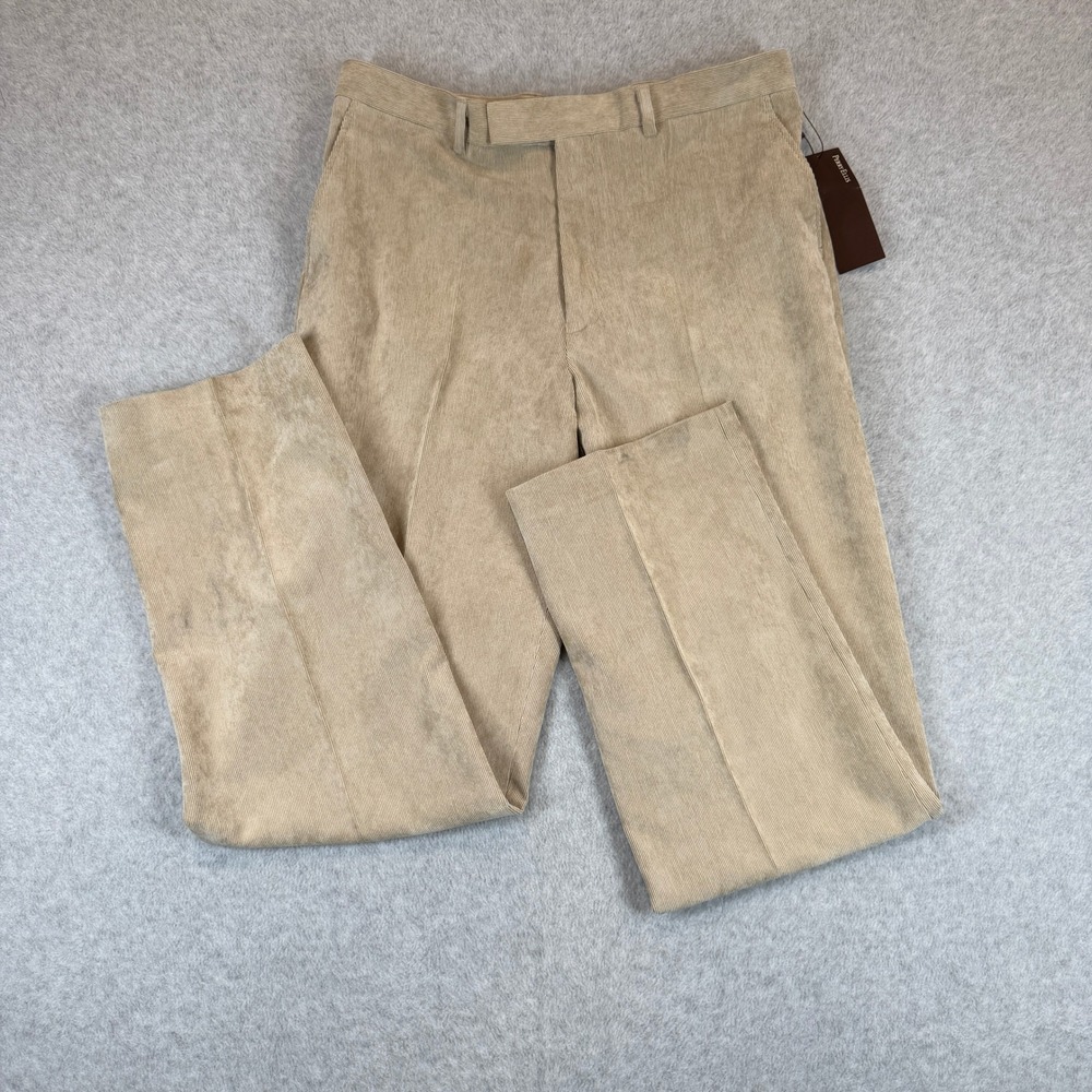 Perry Ellis Corduroy Pants Mens 34x34 Beige Antelope Flat Front Stretch